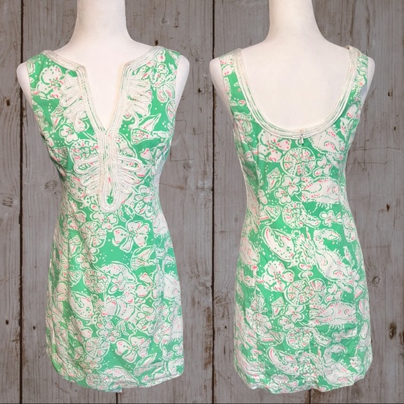 Lilly Pulitzer Short Janice Dress in Beach Bash Print, Green White & Pink Size 4 - Picture 15 of 15